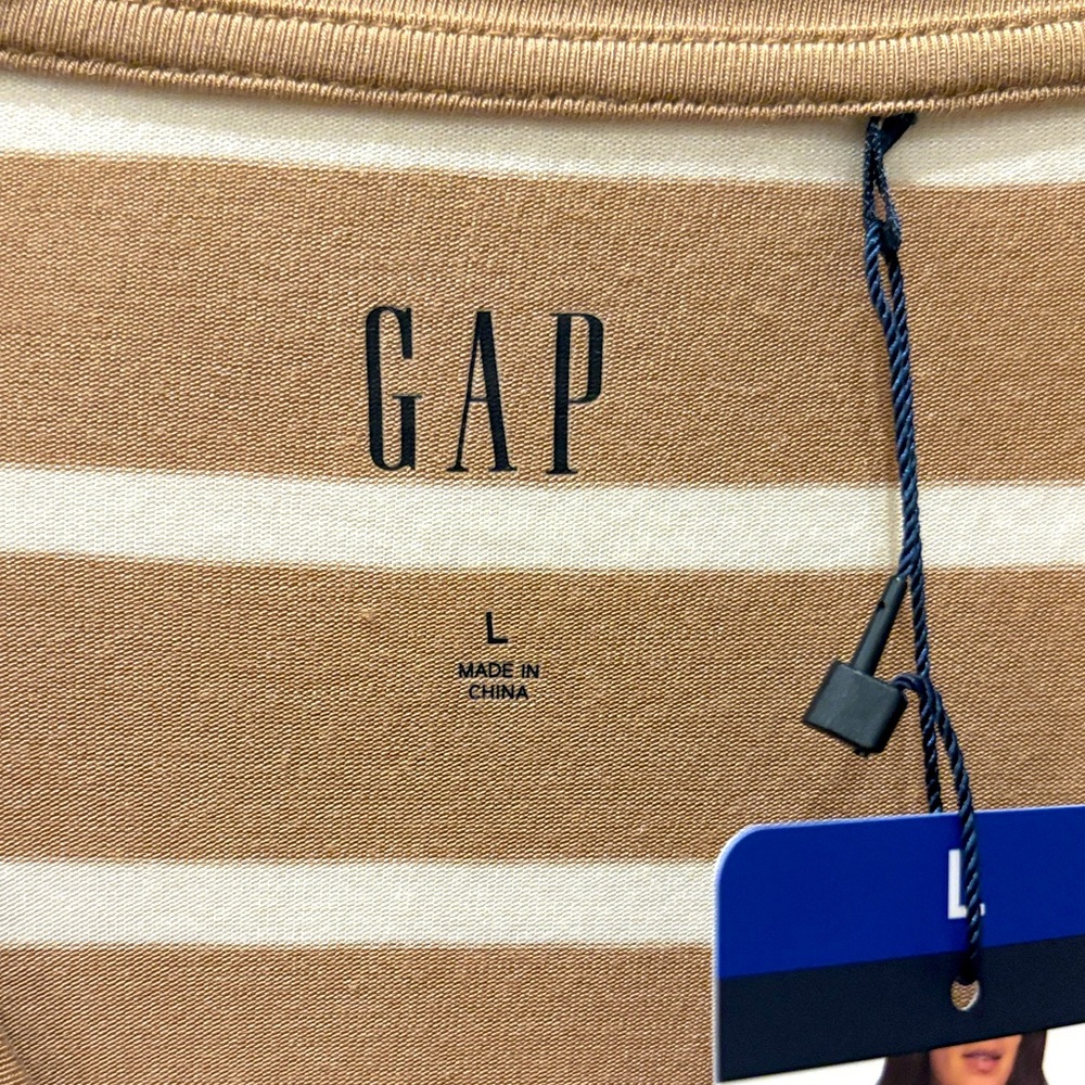 Gap NWT Striped Tan and White Women's Drop Shoulder Top Size Large - Picture 5 of 7